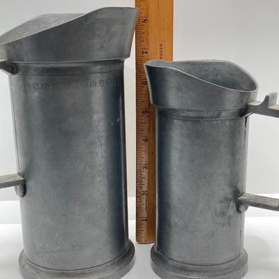 LOT 248: Vintage Dutch Pewter Measuring Cups, Metric System (Alphabet Themed) and Guide to American Pewter Book