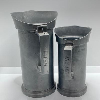 LOT 248: Vintage Dutch Pewter Measuring Cups, Metric System (Alphabet Themed) and Guide to American Pewter Book