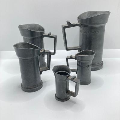 LOT 248: Vintage Dutch Pewter Measuring Cups, Metric System (Alphabet Themed) and Guide to American Pewter Book