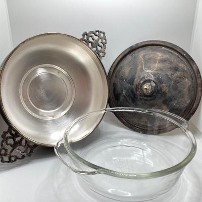 LOT 249: Silver Plate Collection (Rogers Smith, John Wanamaker, English Silver by Leonard Silver, Anchor Hocking Fire-King Ovenware) and...
