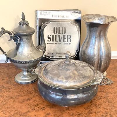 LOT 249: Silver Plate Collection (Rogers Smith, John Wanamaker, English Silver by Leonard Silver, Anchor Hocking Fire-King Ovenware) and...
