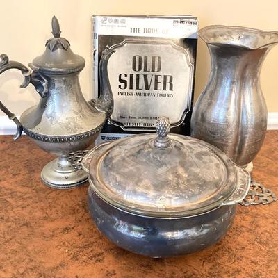 LOT 249: Silver Plate Collection (Rogers Smith, John Wanamaker, English Silver by Leonard Silver, Anchor Hocking Fire-King Ovenware) and...