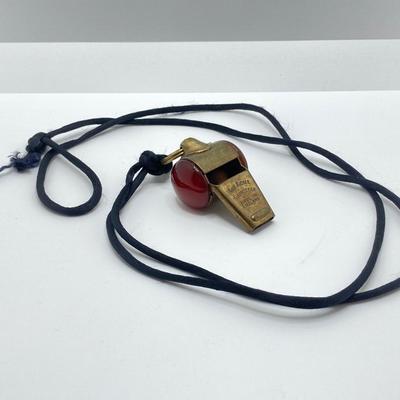 LOT 251: Vintage Brass Collection - Scarab Paper Weight, Service Desk Bell and The Acme Thunderer Made in England Whistle