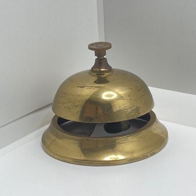 LOT 251: Vintage Brass Collection - Scarab Paper Weight, Service Desk Bell and The Acme Thunderer Made in England Whistle