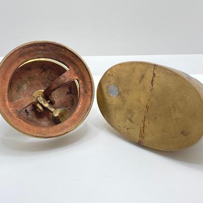 LOT 251: Vintage Brass Collection - Scarab Paper Weight, Service Desk Bell and The Acme Thunderer Made in England Whistle