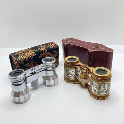 LOT 252: Pair of Stunning Mother of Pearl Opera Glasses with Cases - French Par Brevet Dinvention and Swift Princess 25X Model No 726
