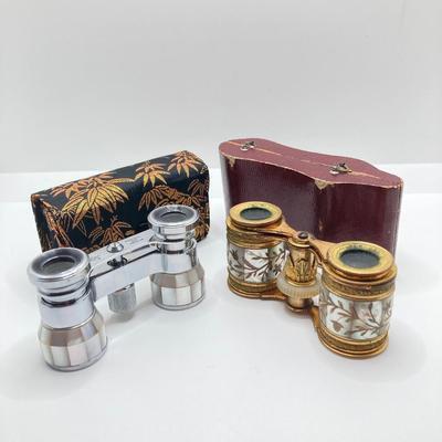 LOT 252: Pair of Stunning Mother of Pearl Opera Glasses with Cases - French Par Brevet Dinvention and Swift Princess 25X Model No 726