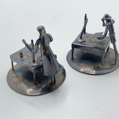 LOT 253: Vintage Figural Silverplate Music Box Hava Nagila Judaica Fiddler with Two Sterling Israel Jerusalem Miniature Figures