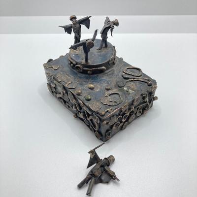 LOT 253: Vintage Figural Silverplate Music Box Hava Nagila Judaica Fiddler with Two Sterling Israel Jerusalem Miniature Figures