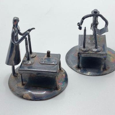 LOT 253: Vintage Figural Silverplate Music Box Hava Nagila Judaica Fiddler with Two Sterling Israel Jerusalem Miniature Figures