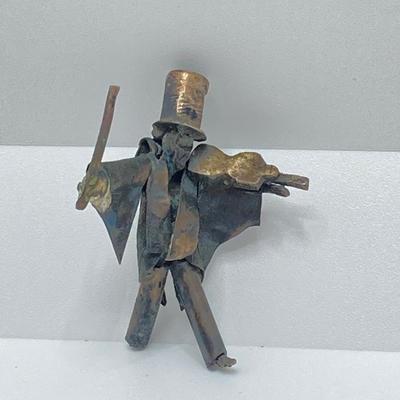 LOT 253: Vintage Figural Silverplate Music Box Hava Nagila Judaica Fiddler with Two Sterling Israel Jerusalem Miniature Figures