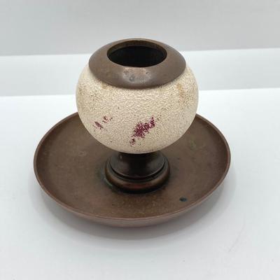 LOT 254: Vintage Nekrassof Enamel Copper Bowl and Pair of Match Striker / Holders