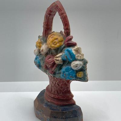 LOT 255: Vintage / Antique Cast Iron Tulip Rose Basket Door Stop