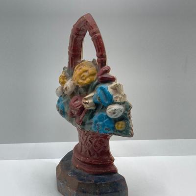 LOT 255: Vintage / Antique Cast Iron Tulip Rose Basket Door Stop