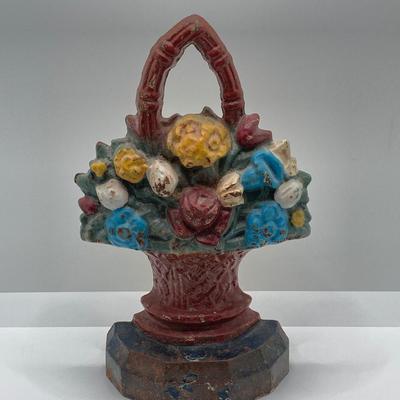 LOT 255: Vintage / Antique Cast Iron Tulip Rose Basket Door Stop