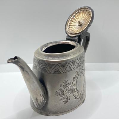 LOT 256: Vintage Silver Plated / Pewter Tea Pots and Cut Crystal Creamer