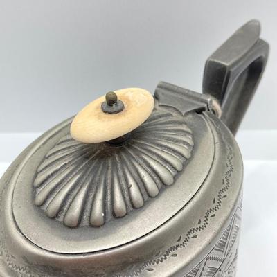 LOT 256: Vintage Silver Plated / Pewter Tea Pots and Cut Crystal Creamer