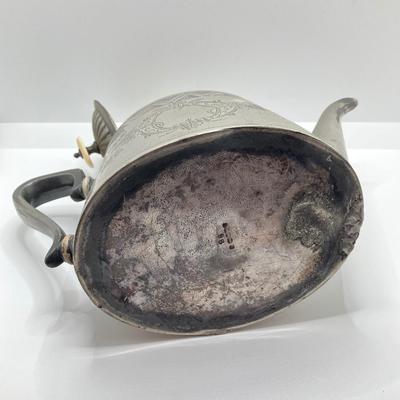 LOT 256: Vintage Silver Plated / Pewter Tea Pots and Cut Crystal Creamer