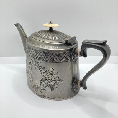 LOT 256: Vintage Silver Plated / Pewter Tea Pots and Cut Crystal Creamer