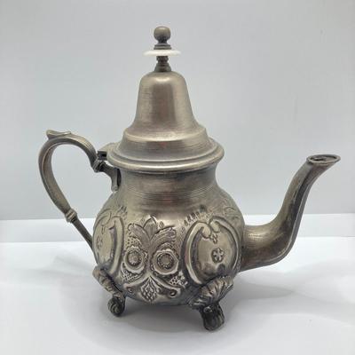 LOT 256: Vintage Silver Plated / Pewter Tea Pots and Cut Crystal Creamer