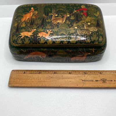 LOT 259: Signed Country Traditions of Waterloo Mallard, Etched Crystal Pitcher and Hand Made in India Painted Lacquer Animal Motif...