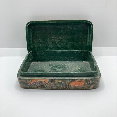 LOT 259: Signed Country Traditions of Waterloo Mallard, Etched Crystal Pitcher and Hand Made in India Painted Lacquer Animal Motif...