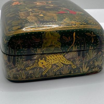 LOT 259: Signed Country Traditions of Waterloo Mallard, Etched Crystal Pitcher and Hand Made in India Painted Lacquer Animal Motif...