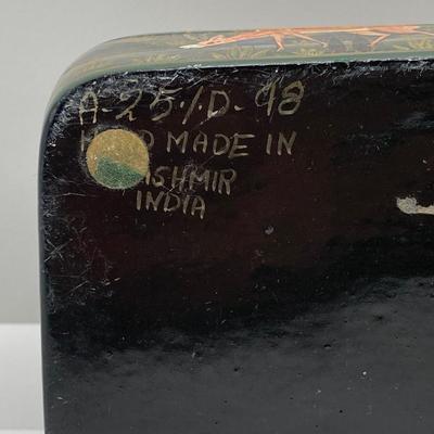 LOT 259: Signed Country Traditions of Waterloo Mallard, Etched Crystal Pitcher and Hand Made in India Painted Lacquer Animal Motif...