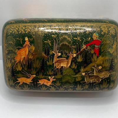 LOT 259: Signed Country Traditions of Waterloo Mallard, Etched Crystal Pitcher and Hand Made in India Painted Lacquer Animal Motif...