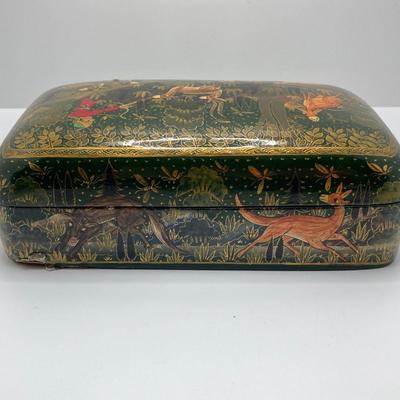 LOT 259: Signed Country Traditions of Waterloo Mallard, Etched Crystal Pitcher and Hand Made in India Painted Lacquer Animal Motif...