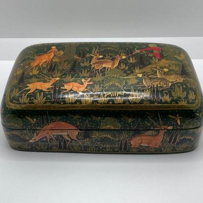 LOT 259: Signed Country Traditions of Waterloo Mallard, Etched Crystal Pitcher and Hand Made in India Painted Lacquer Animal Motif...