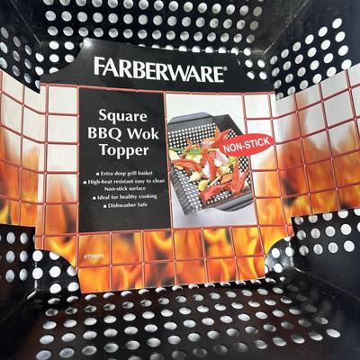 LOT 268: Farberware Square BBQ Wok Topper, Trays, Cutting Board & More