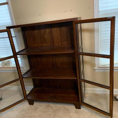 LOT:273: Beautiful Crate and Barrel Style Wood and Glass Library Cabinet