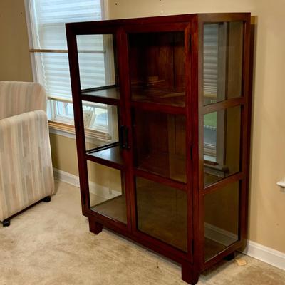 LOT:273: Beautiful Crate and Barrel Style Wood and Glass Library Cabinet
