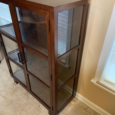 LOT:273: Beautiful Crate and Barrel Style Wood and Glass Library Cabinet