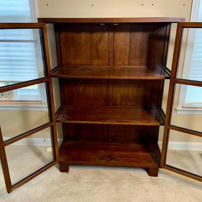 LOT:273: Beautiful Crate and Barrel Style Wood and Glass Library Cabinet