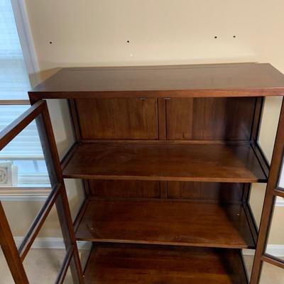 LOT:273: Beautiful Crate and Barrel Style Wood and Glass Library Cabinet