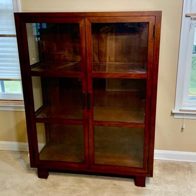LOT:273: Beautiful Crate and Barrel Style Wood and Glass Library Cabinet