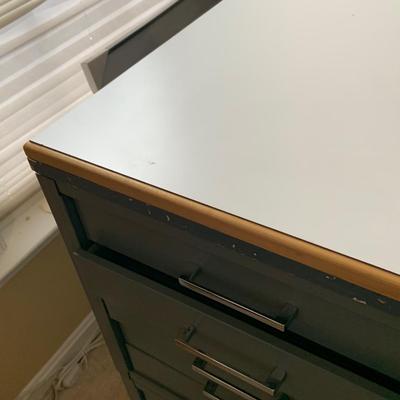 LOT:274: Set of 2 Stacked Mayline Steel 5-Drawer Flat Filing Cabinets with Removable Top