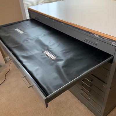 LOT:274: Set of 2 Stacked Mayline Steel 5-Drawer Flat Filing Cabinets with Removable Top