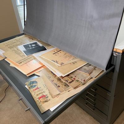 LOT:274: Set of 2 Stacked Mayline Steel 5-Drawer Flat Filing Cabinets with Removable Top