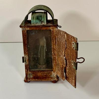 LOT:275: Antique Metal and Glass Candle Lantern