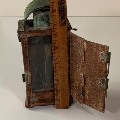 LOT:275: Antique Metal and Glass Candle Lantern