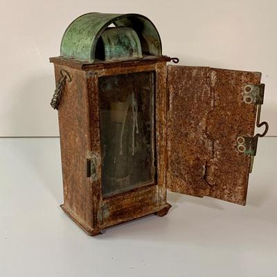 LOT:275: Antique Metal and Glass Candle Lantern