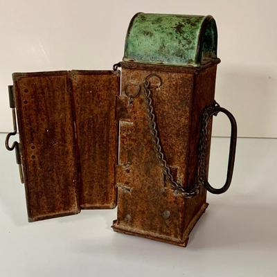 LOT:275: Antique Metal and Glass Candle Lantern