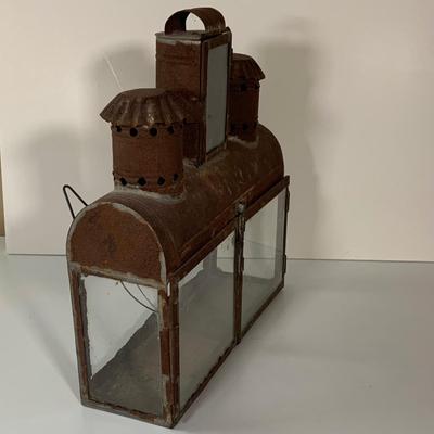 LOT:277: Vintage/Antique Glass and Metal Chanukah Lamp