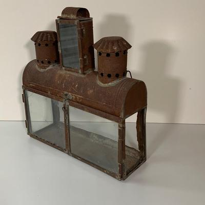 LOT:277: Vintage/Antique Glass and Metal Chanukah Lamp