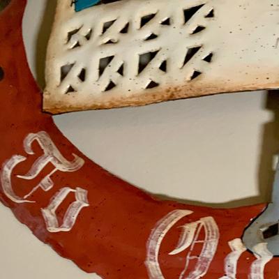 LOT:279: Large Rustic 'Welcome Friends to Our Home' Signed Round Metal Sign/Wall Art