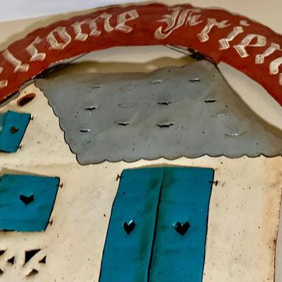 LOT:279: Large Rustic 'Welcome Friends to Our Home' Signed Round Metal Sign/Wall Art