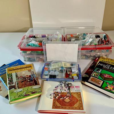 LOT:281: Embroidery Floss/Yarns, Beads, Scissors, Books on Traditional Jewish Crafting, Misc Supplies